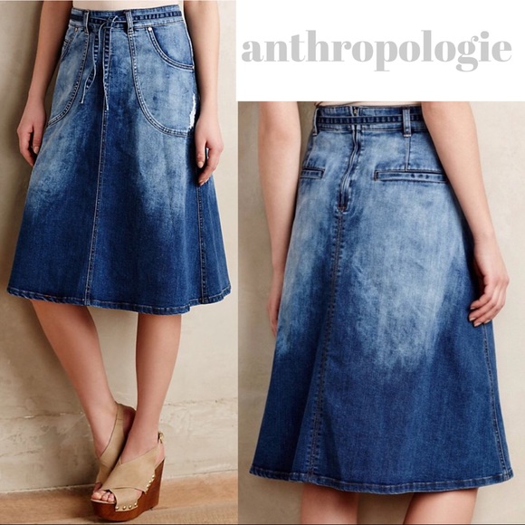 ❌SOLD❌ Pilcro Distressed Denim Midi Skirt size 10 - Picture 2 of 8